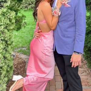 Pink Satin Cutout Maxi Dress